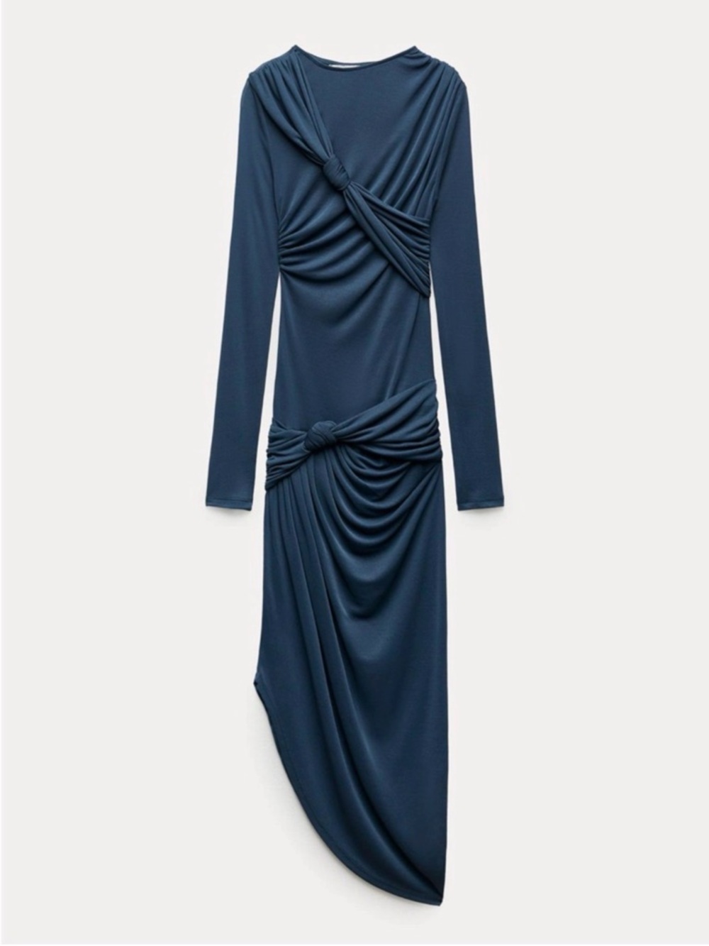 Zara Long Sleeve Navy Twist-Knot Draped Dress